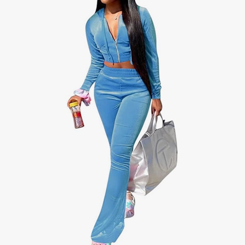 Blue velour tracksuit